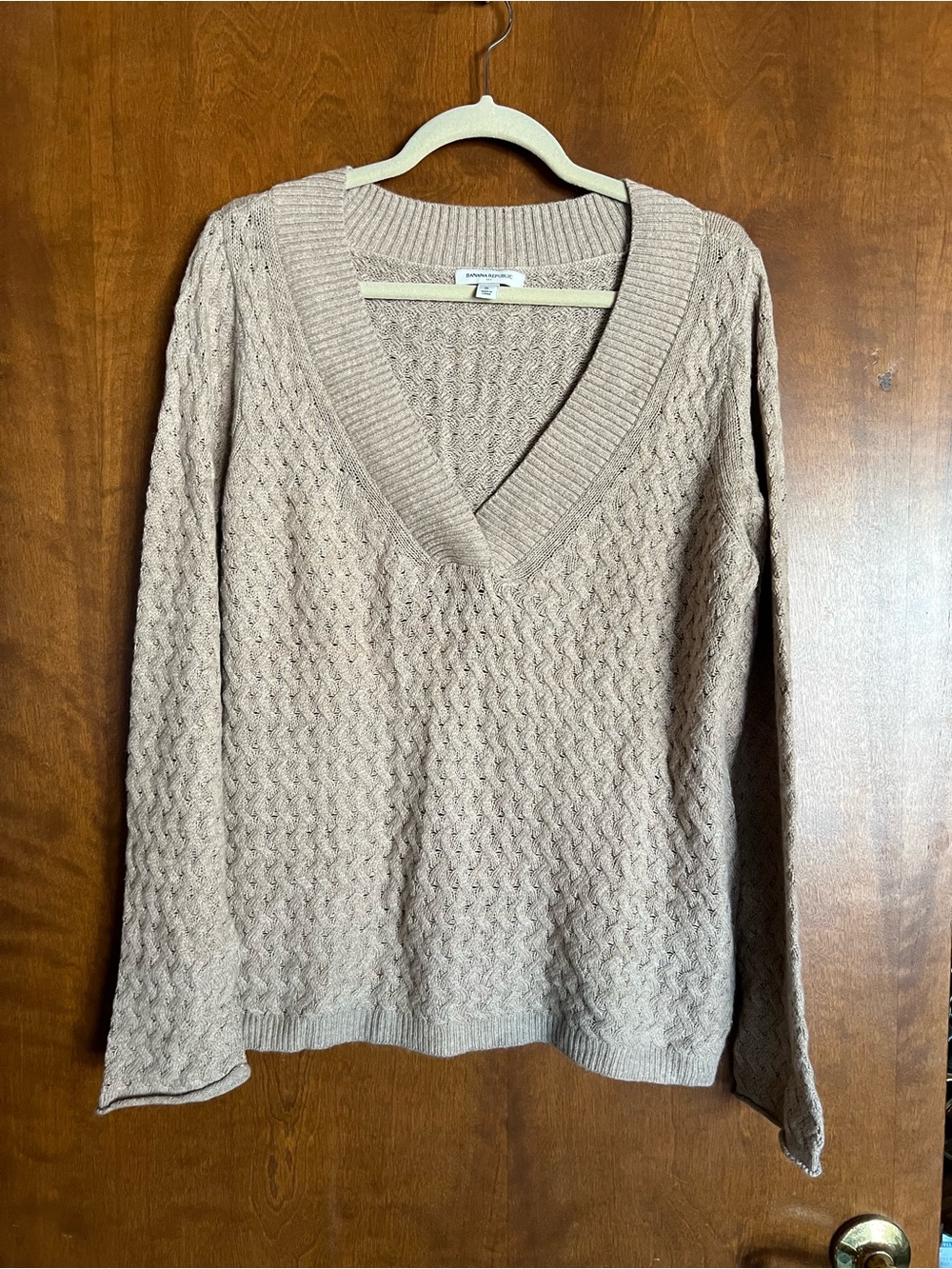Banana Republic Taupe Cable-Knit V-Neck Sweater